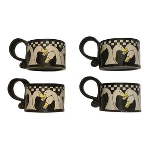 Vintage 1979 Candace Loheed 4 Black Porcelain Teacups Vandor Imports Japan